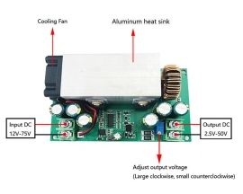 DC-DC 600W 25A Step Down Power Supply with Cooling Fan Buck Adjustable Voltage Converter Module 12-75V to 2.5-50V